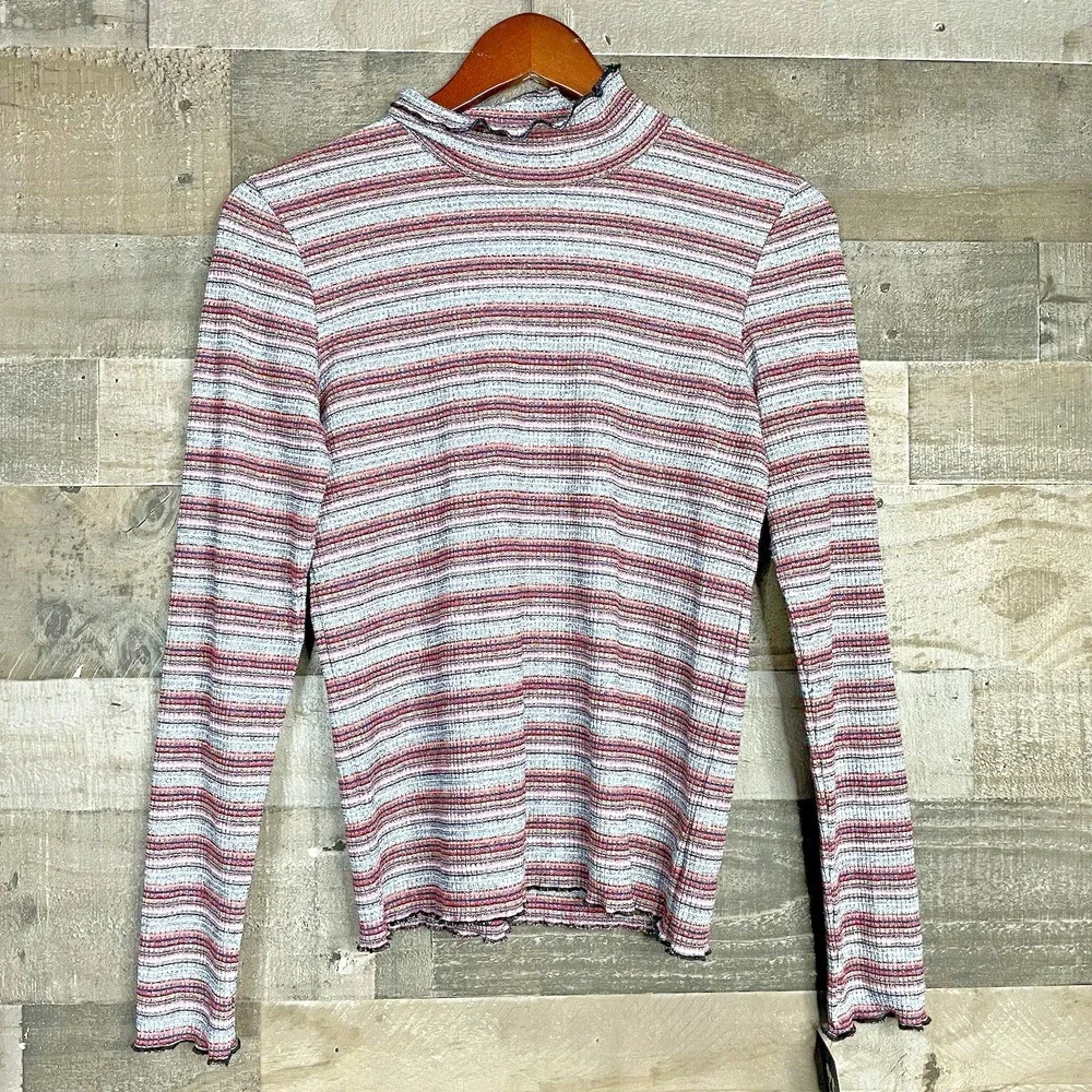 NWT Girls Art Class XXL 18 Striped Metallic Ribbed Mock Neck Long Sleeve Top‎